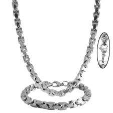 Men's Stainless Steel Flat Mariner Box Curb Necklace Set